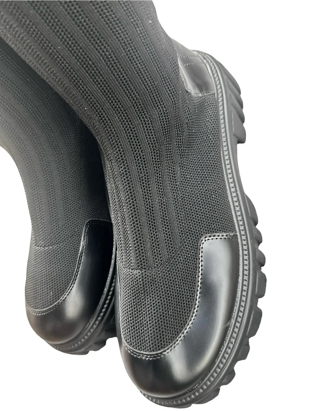 Cuccoo EU 40 Black Knee High Sock Boots Chunky Lug Sole Platform Goth Y2K